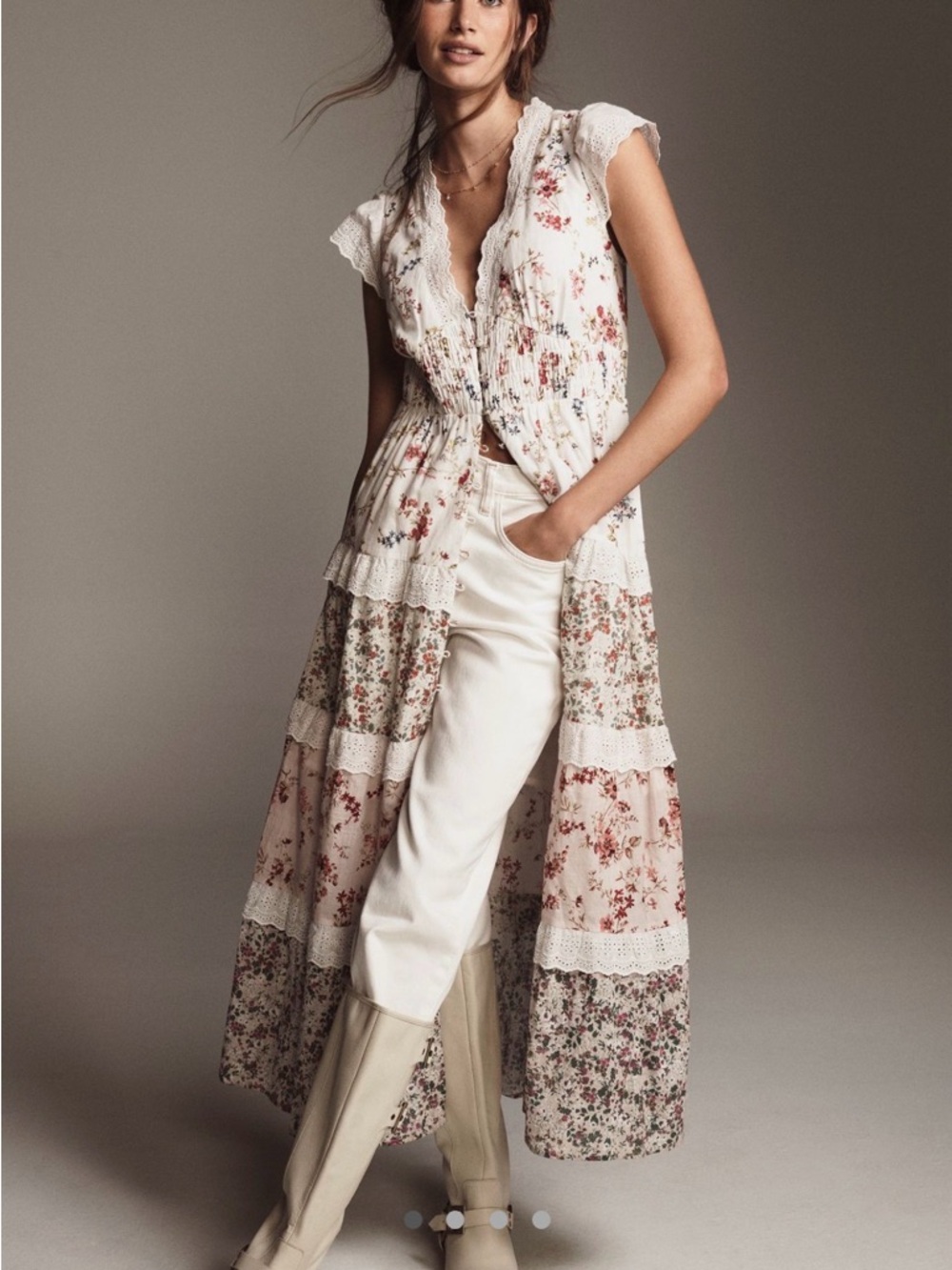Anthropologie White Floral Tiered Midi Dress - Picture 4 of 14